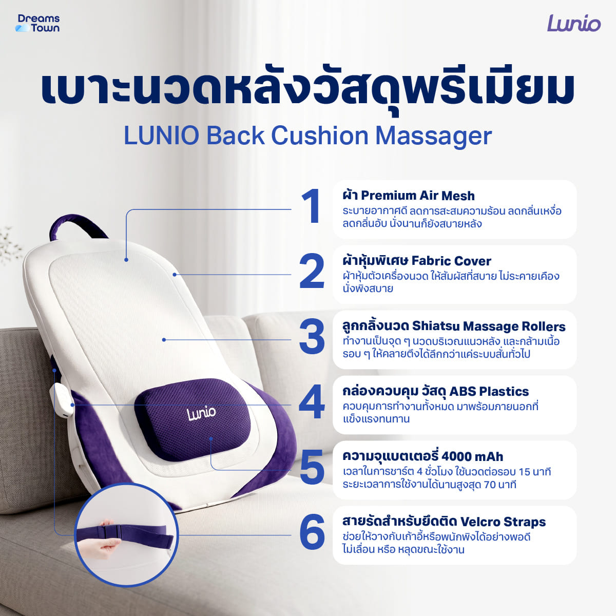 เบาะนวดหลังไฟฟ้าไร้สาย LUNIO รุ่น BACK CUSHION MASSAGER_1